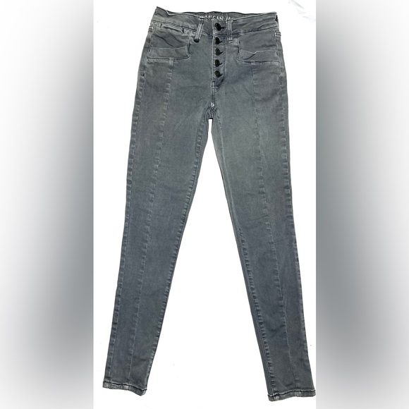 Size 4 grey high waist no zipper just buttons skinny Jean super cute gently used - Picture 1 of 2